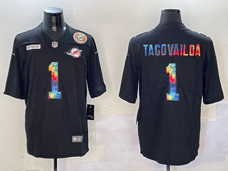Men Miami Dolphins #1 Tagovailos Black Rainbow 2024 Nike Limited NFL Jersey style 2->miami dolphins->NFL Jersey